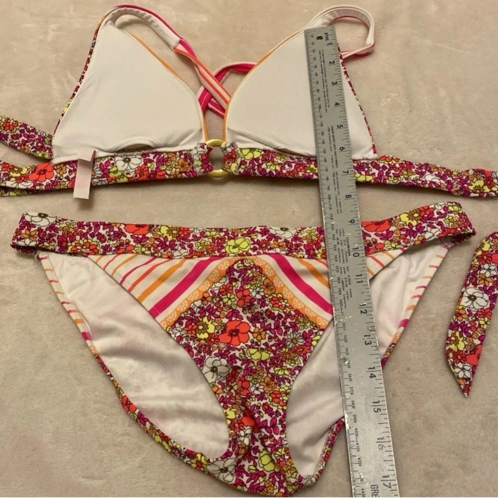 Victoria's Secret Multicolor Neon Floral and Striped Bikini